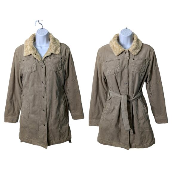 Vintage Y2k Cherokee Tan Corduroy Jacket Sherpa Collar Snap Closures - Picture 1 of 10